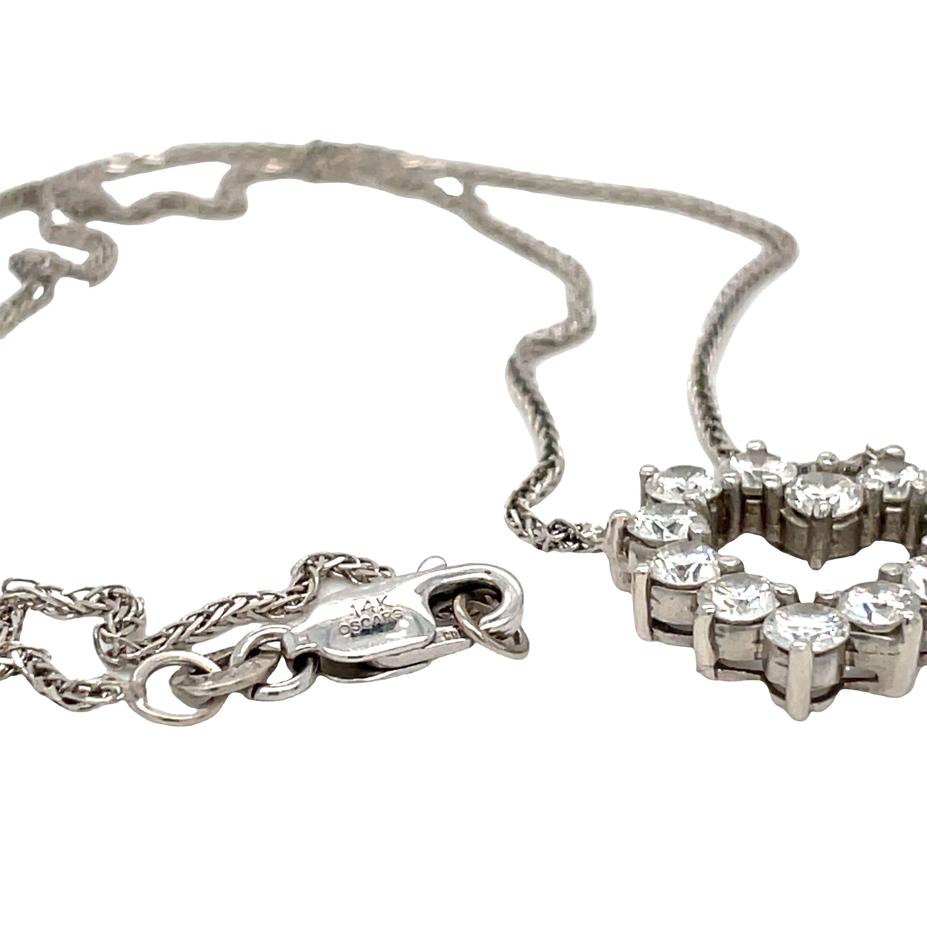 Women's Round Diamond Open Heart Style Necklace Pendant 14k White Gold For Sale