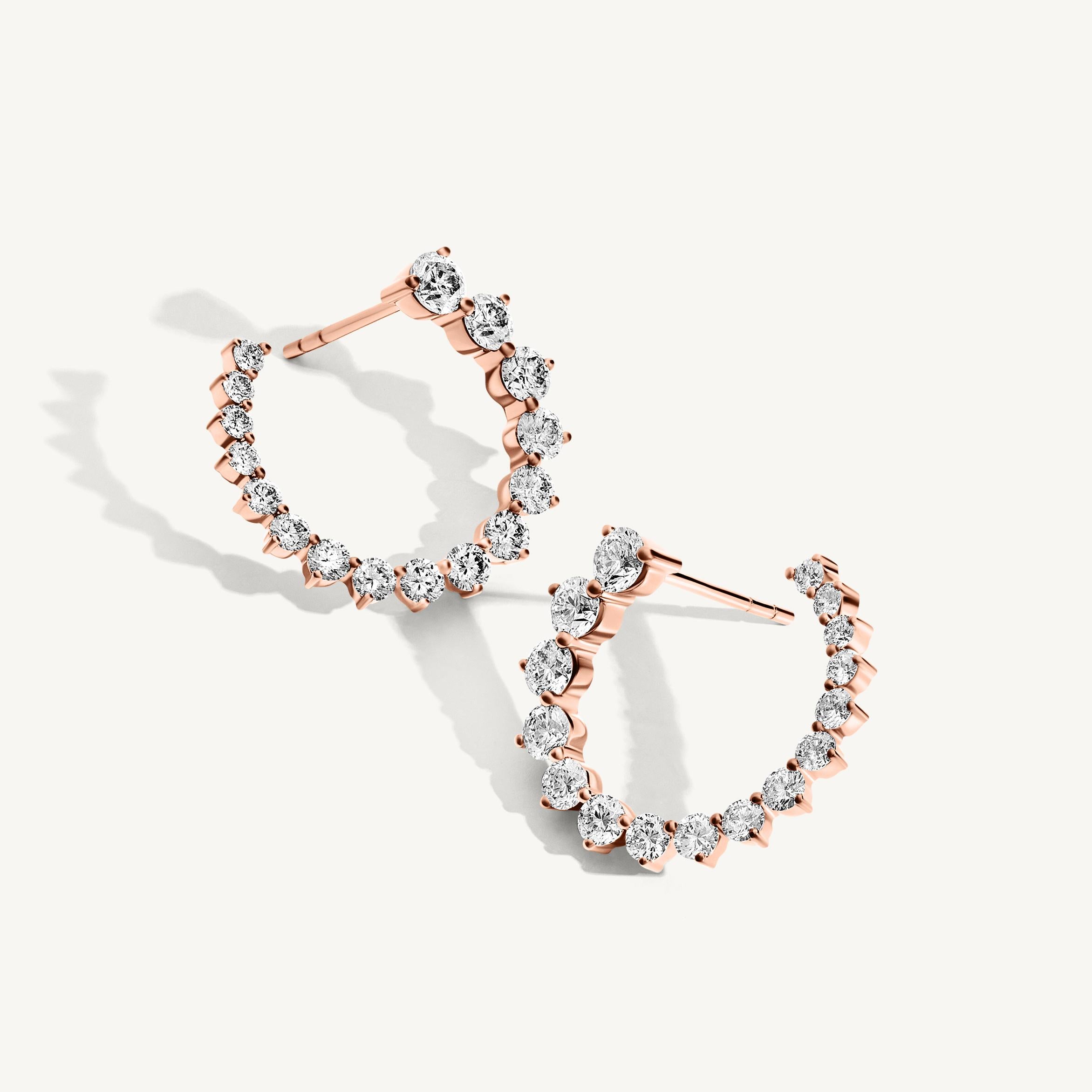 Modern Round Diamond Open Hoop Earrings For Sale