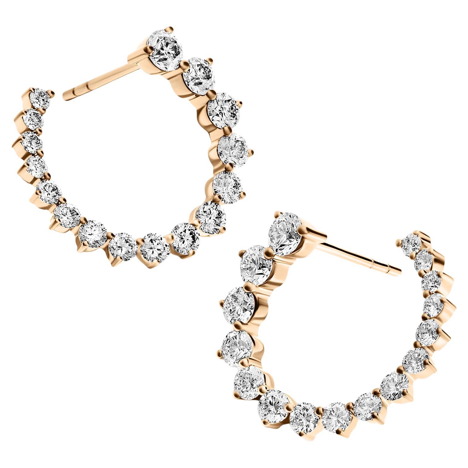 Round Diamond Open Hoop Earrings For Sale