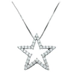 Round Diamond Open Star Pendant Necklace with Box Chain in 14 Karat White Gold
