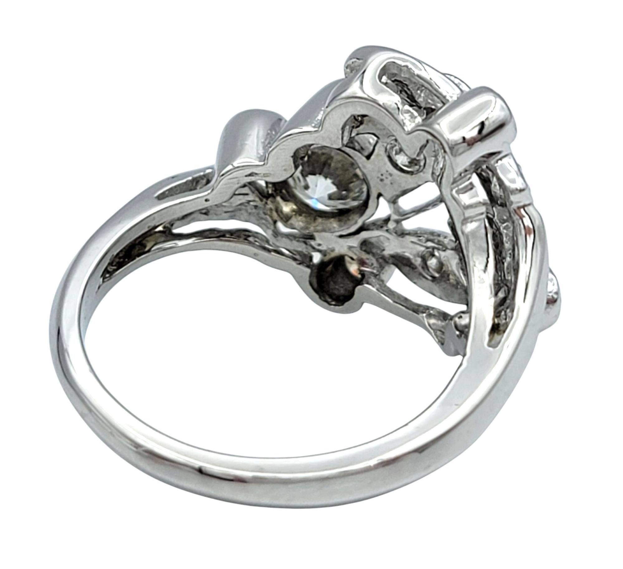 Round Diamond Open Swirl Motif Cocktail Ring with Milgrain 14 Karat White Gold In Good Condition For Sale In Scottsdale, AZ