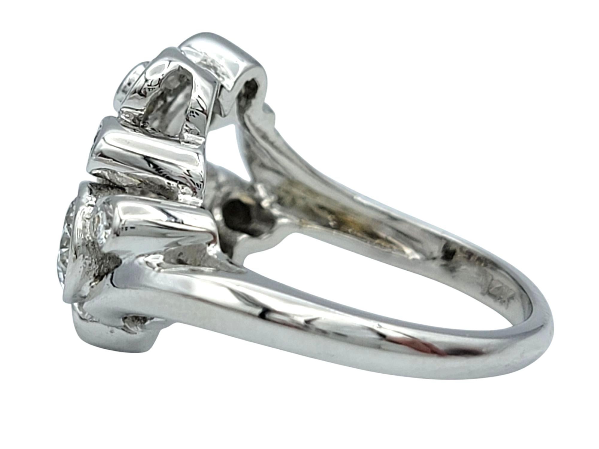 Women's Round Diamond Open Swirl Motif Cocktail Ring with Milgrain 14 Karat White Gold For Sale