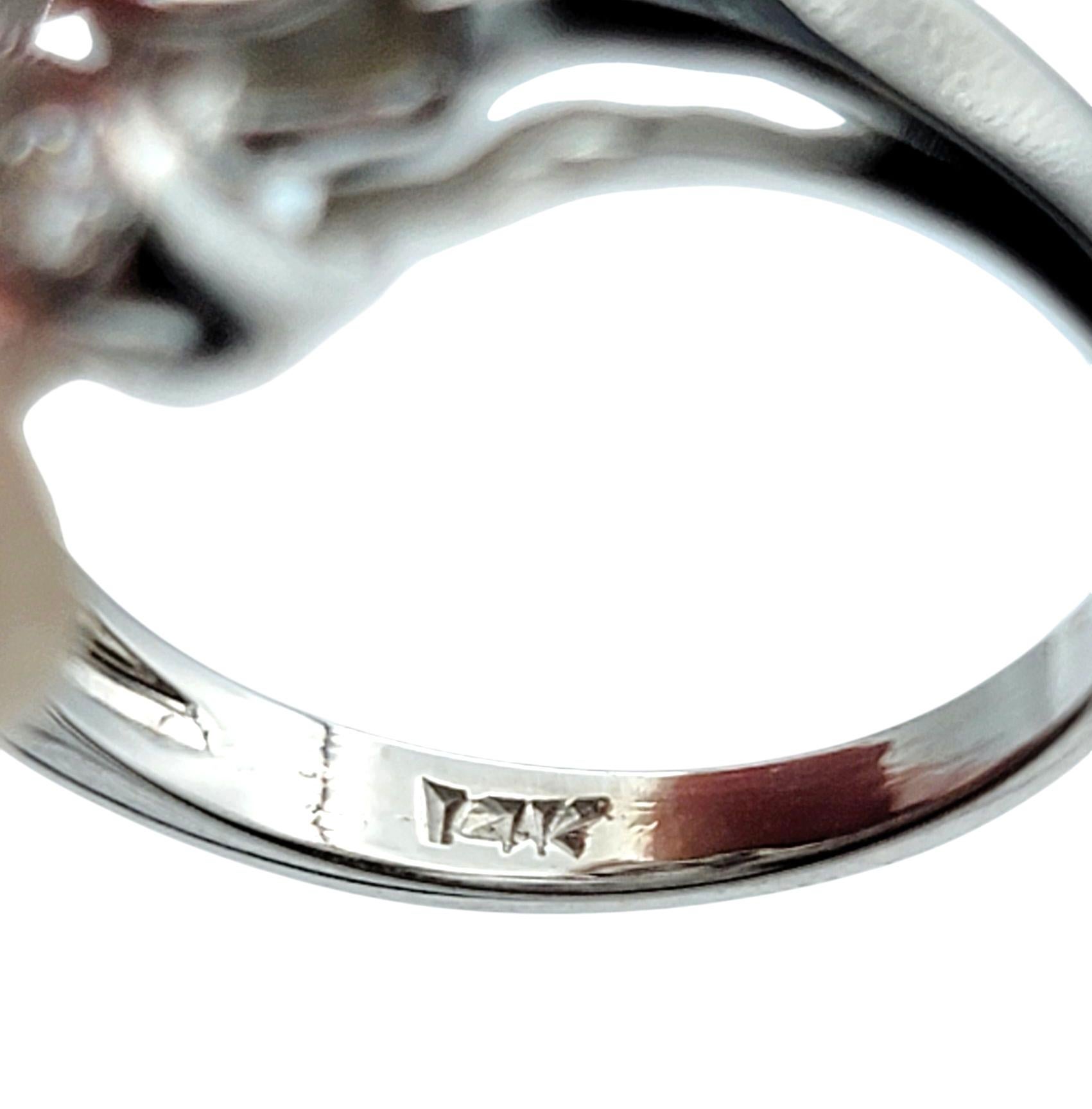 Round Diamond Open Swirl Motif Cocktail Ring with Milgrain 14 Karat White Gold For Sale 1