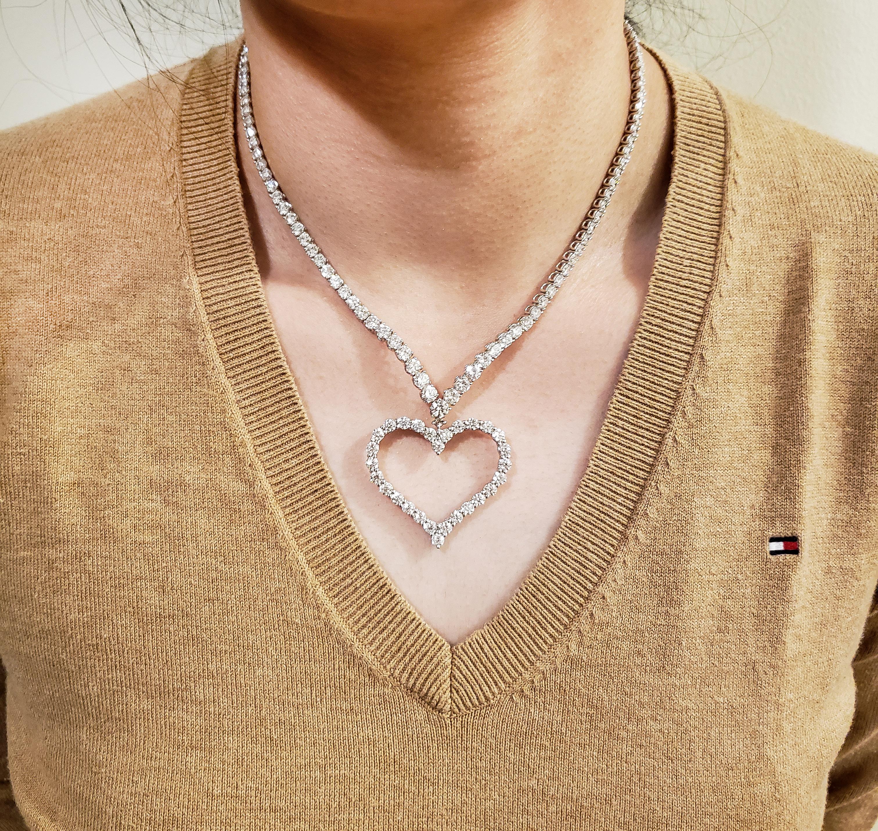 Women's Round Diamond Open-Work Heart Shape Pendant Necklace