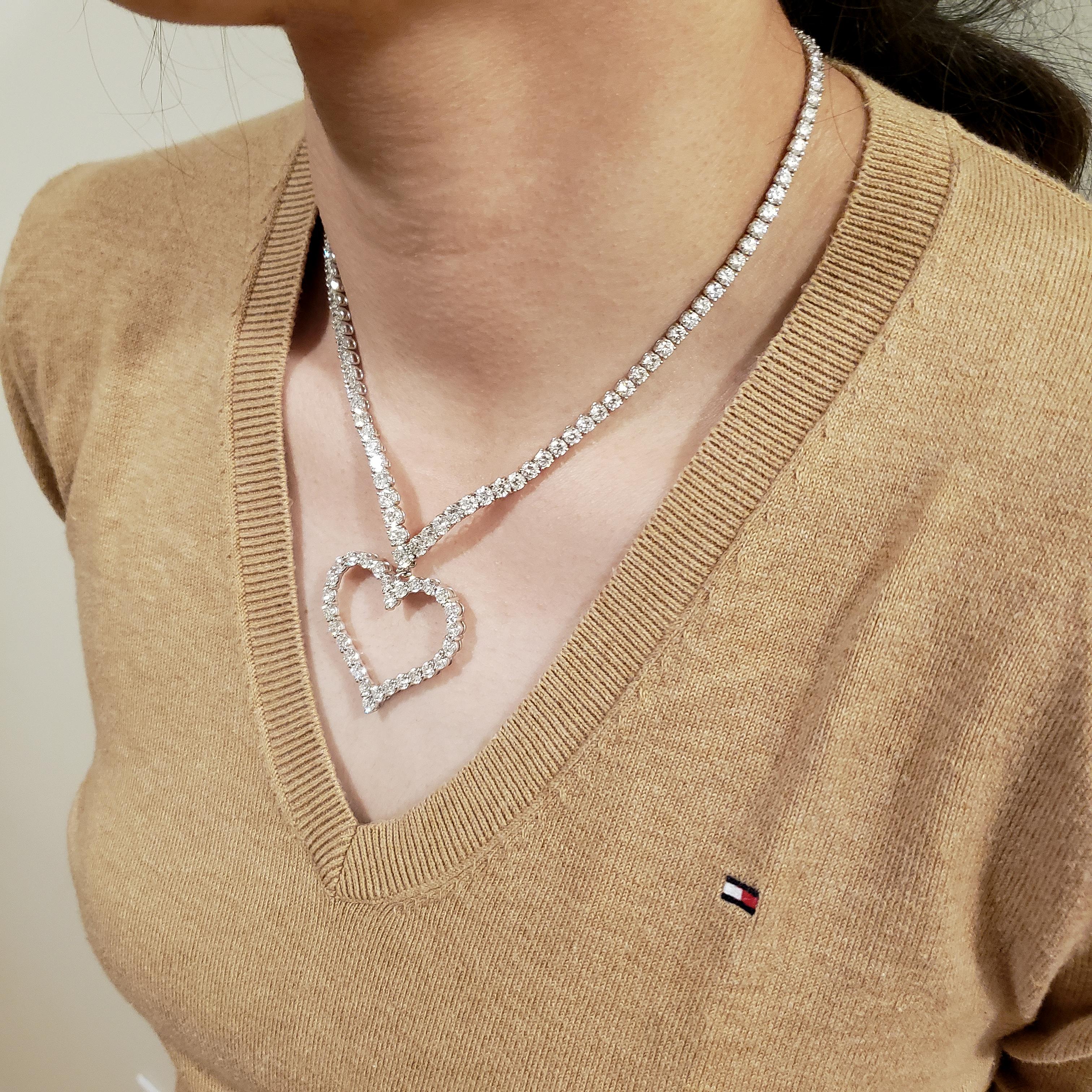 Round Diamond Open-Work Heart Shape Pendant Necklace 1