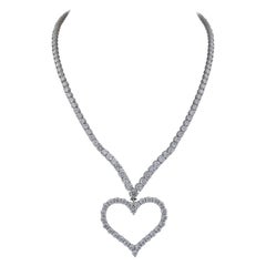 Round Diamond Open-Work Heart Shape Pendant Necklace