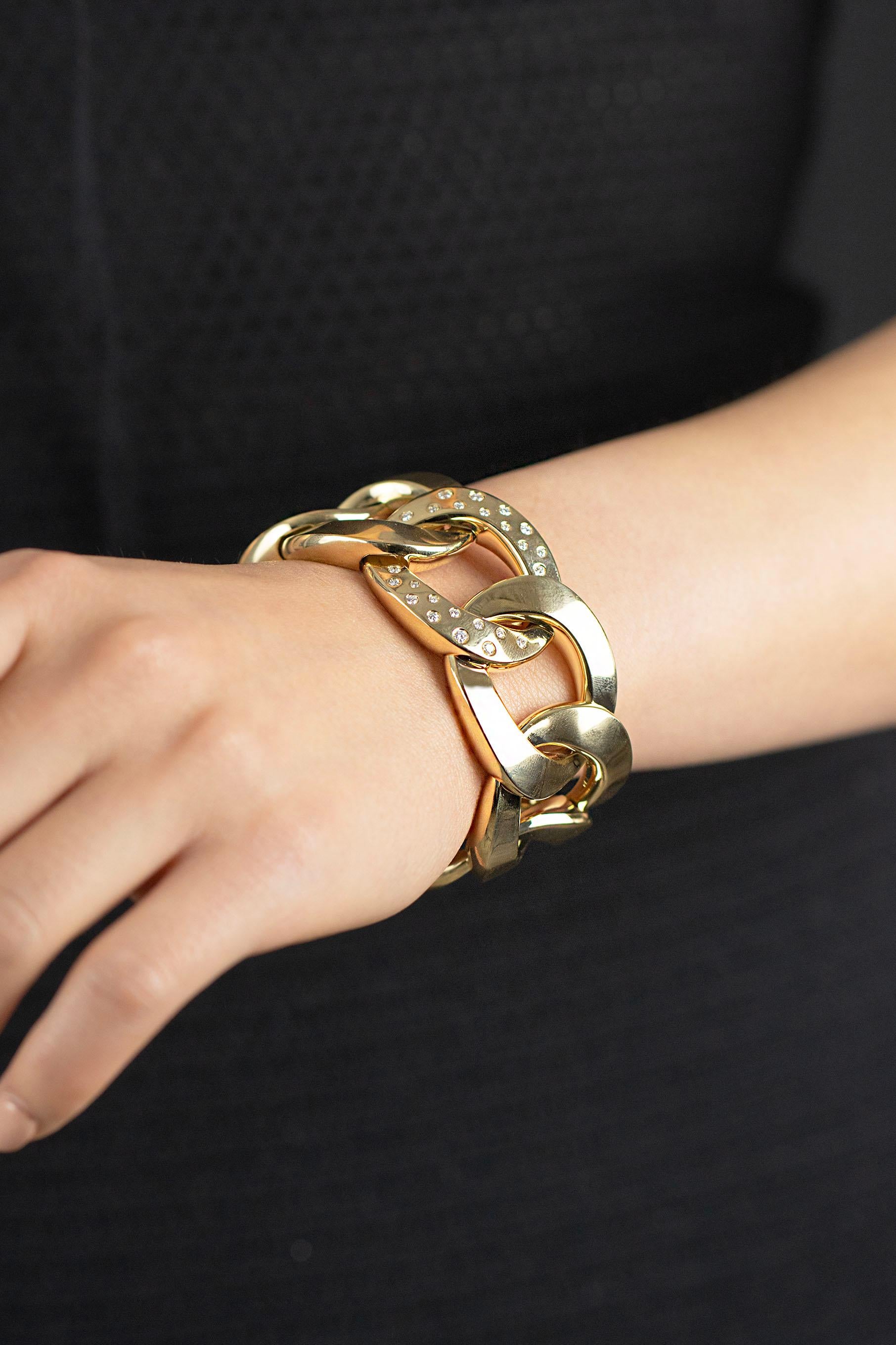 Women's Round Diamond Open-Work Yellow Gold Large Bangle Bracelet