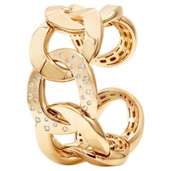Round Diamond Open-Work Yellow Gold Large Bangle Bracelet