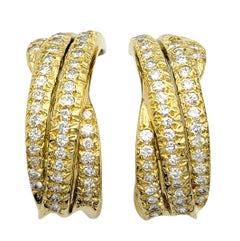 Round Diamond Overlapping Multi Row Wide Hoop Earrings in 18 Karat Yellow Gold