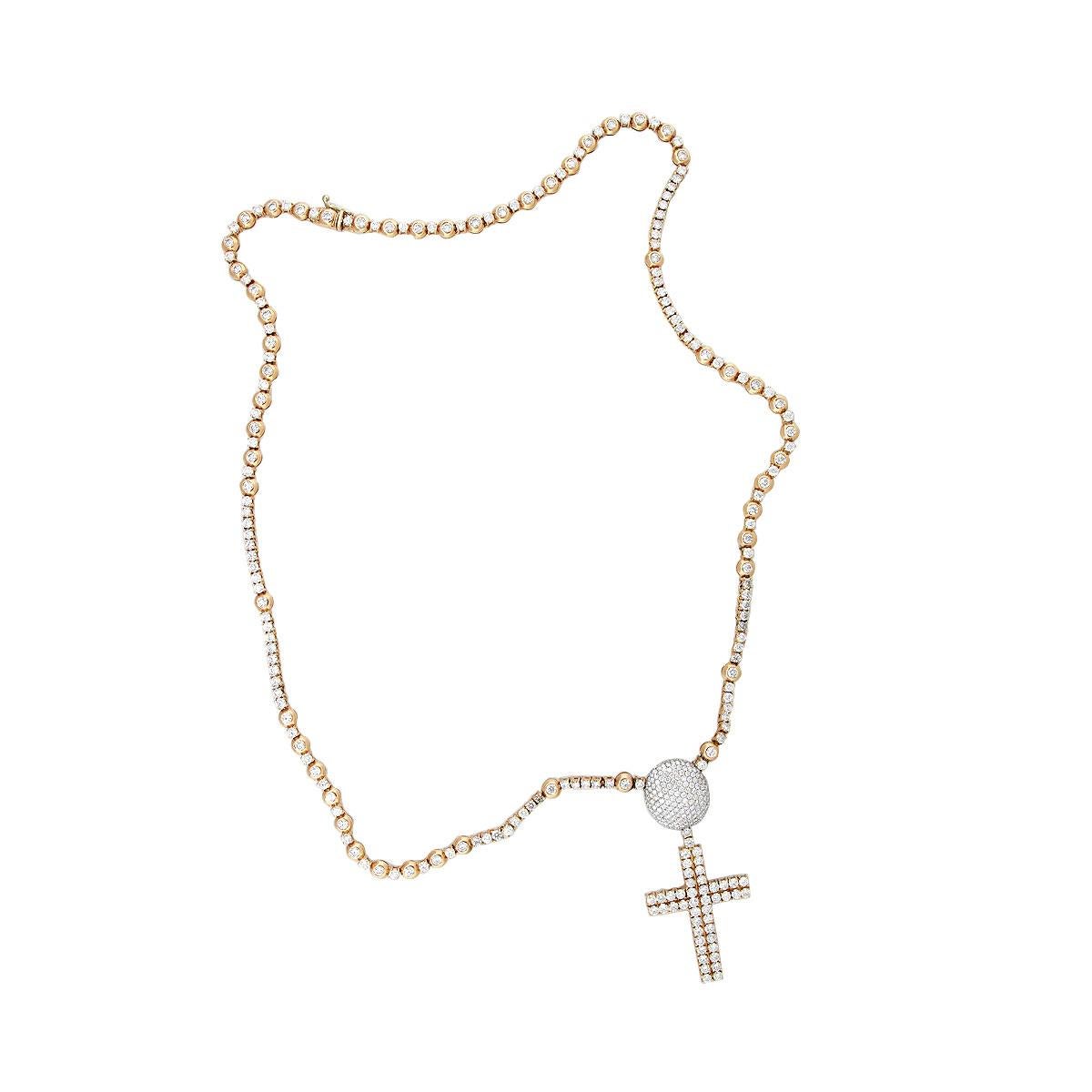 Round Cut Round Diamond Pave Cross Necklace For Sale