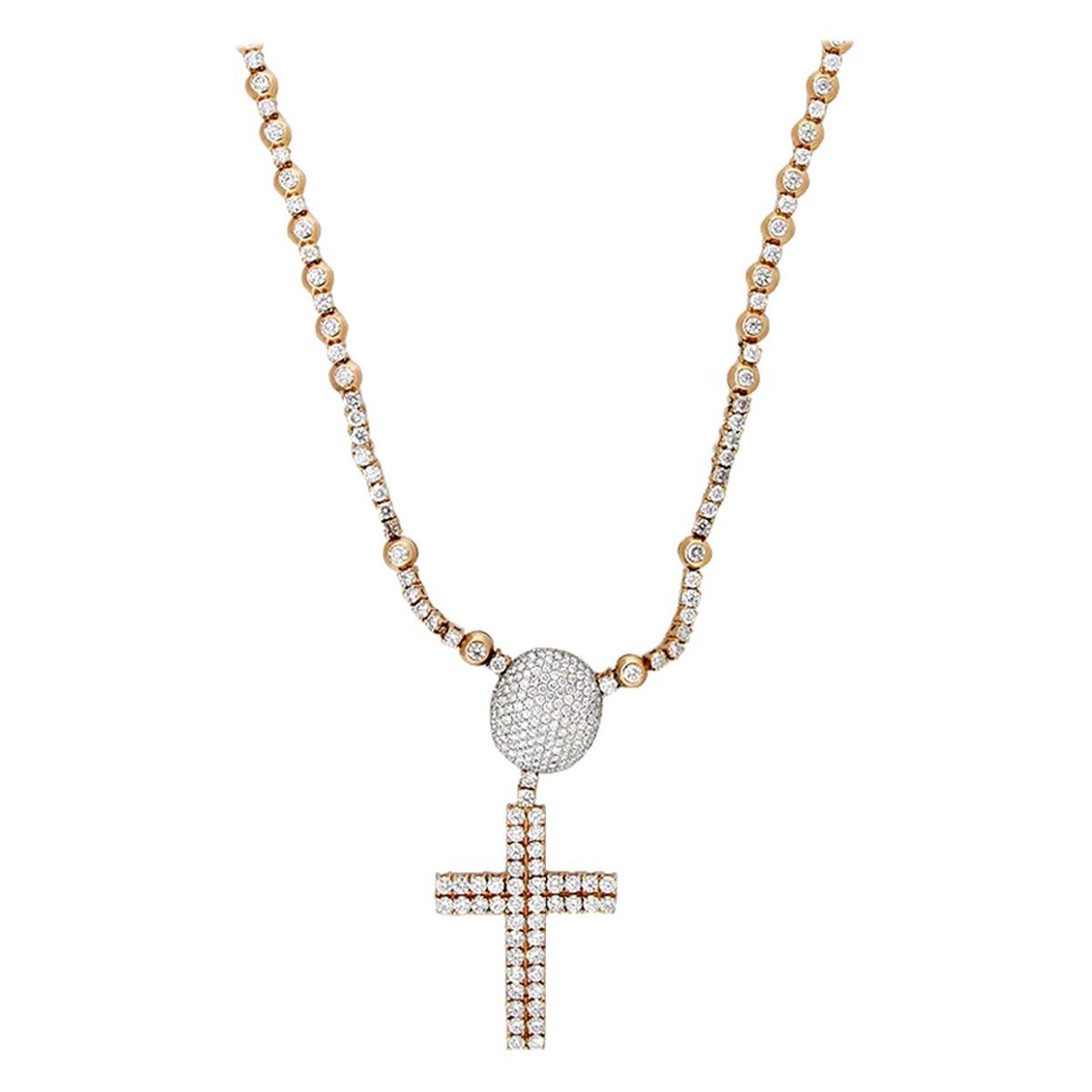 Round Diamond Pave Cross Necklace For Sale