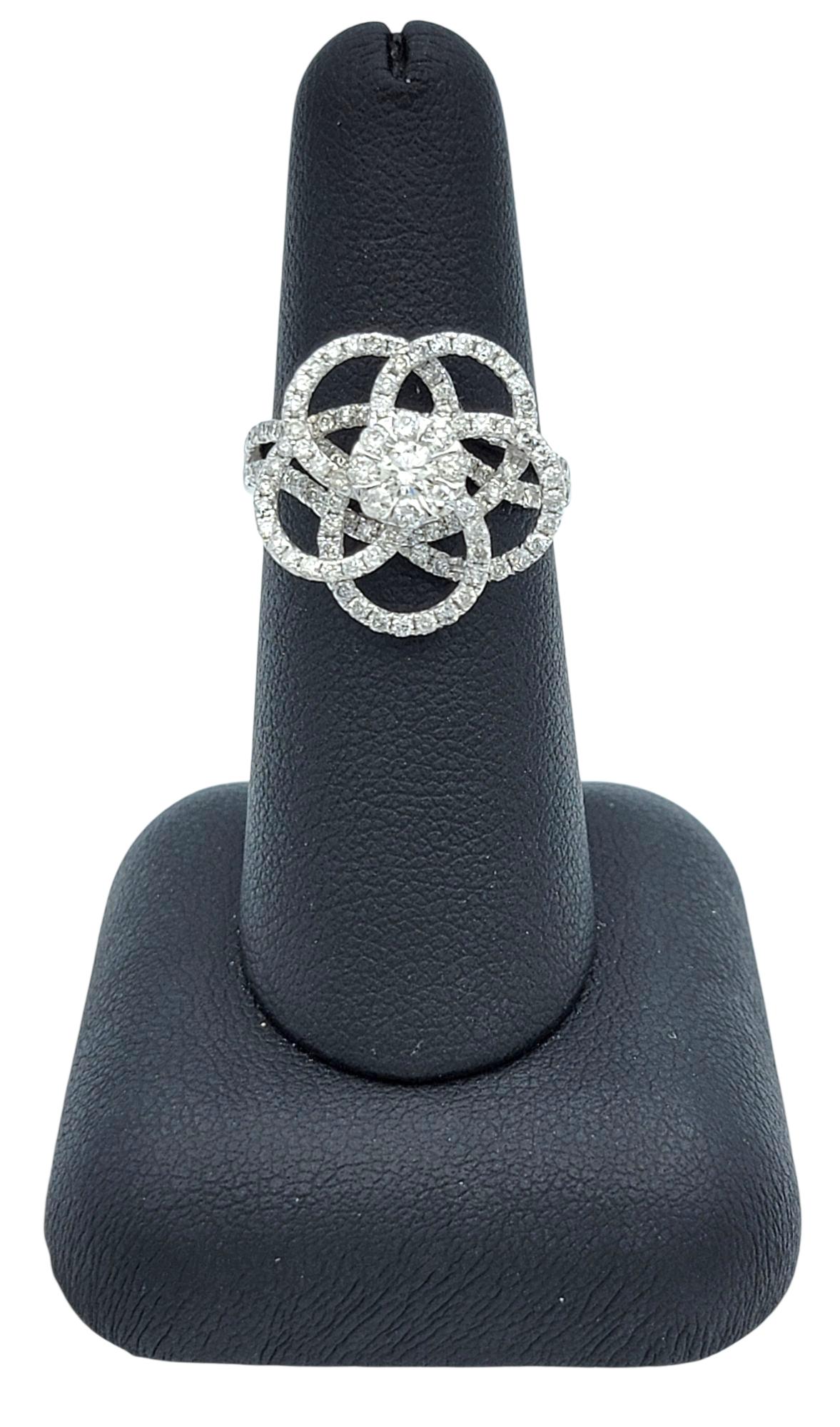 Round Diamond Pavé Flower Motif Cocktail Ring in Polished 14 Karat White Gold For Sale 4