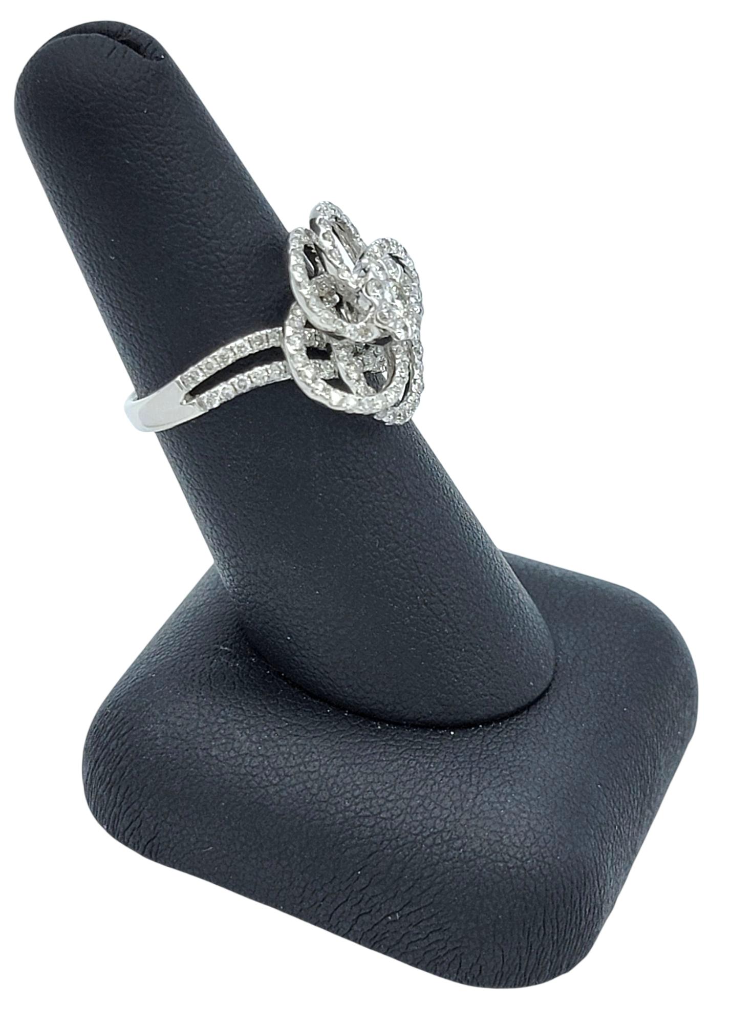 Round Diamond Pavé Flower Motif Cocktail Ring in Polished 14 Karat White Gold For Sale 5