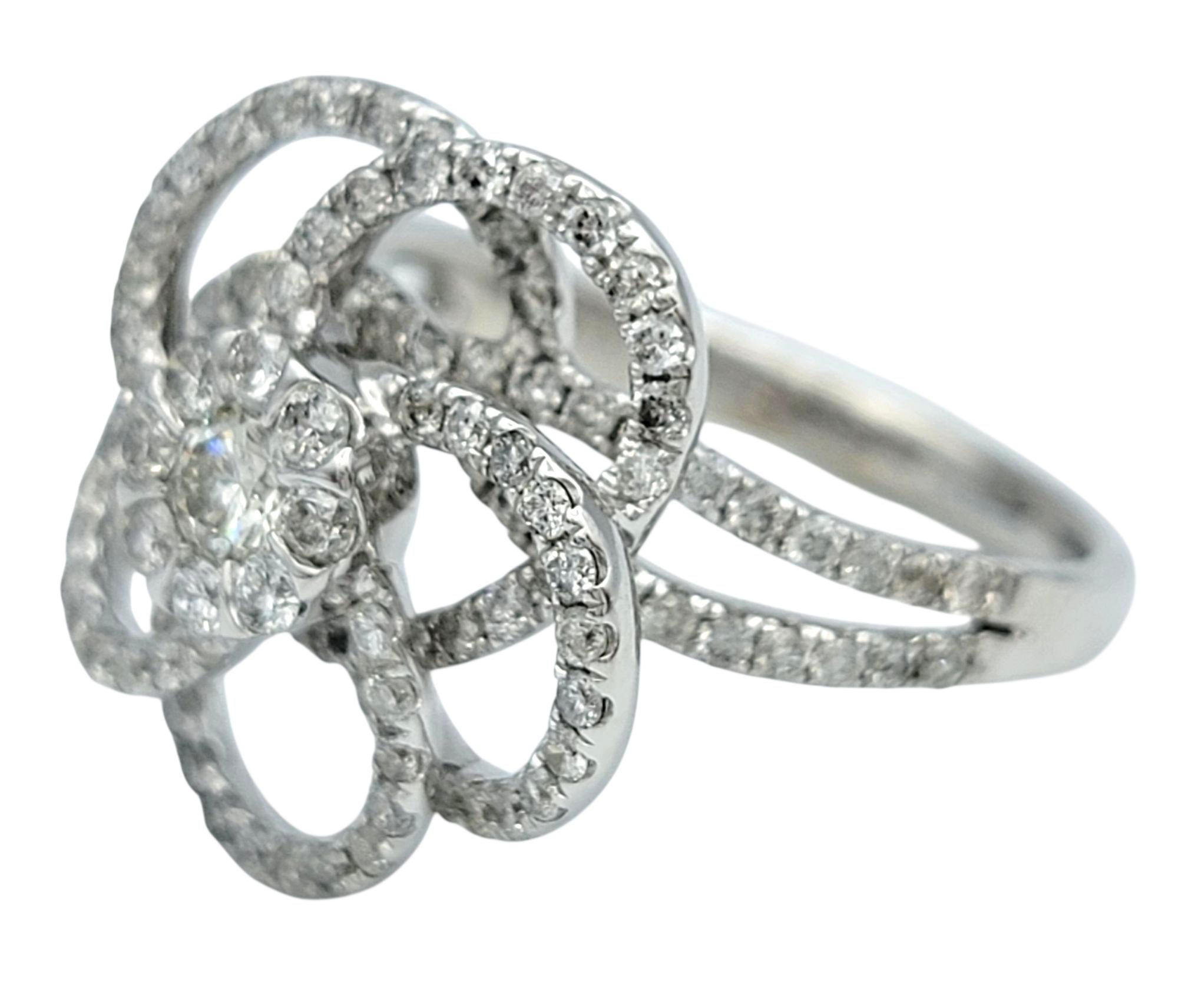 Round Diamond Pavé Flower Motif Cocktail Ring in Polished 14 Karat White Gold In Good Condition For Sale In Scottsdale, AZ