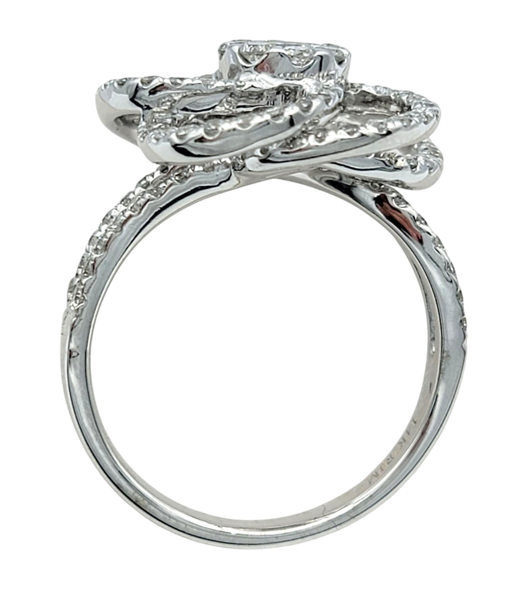 Round Diamond Pavé Flower Motif Cocktail Ring in Polished 14 Karat White Gold For Sale 2