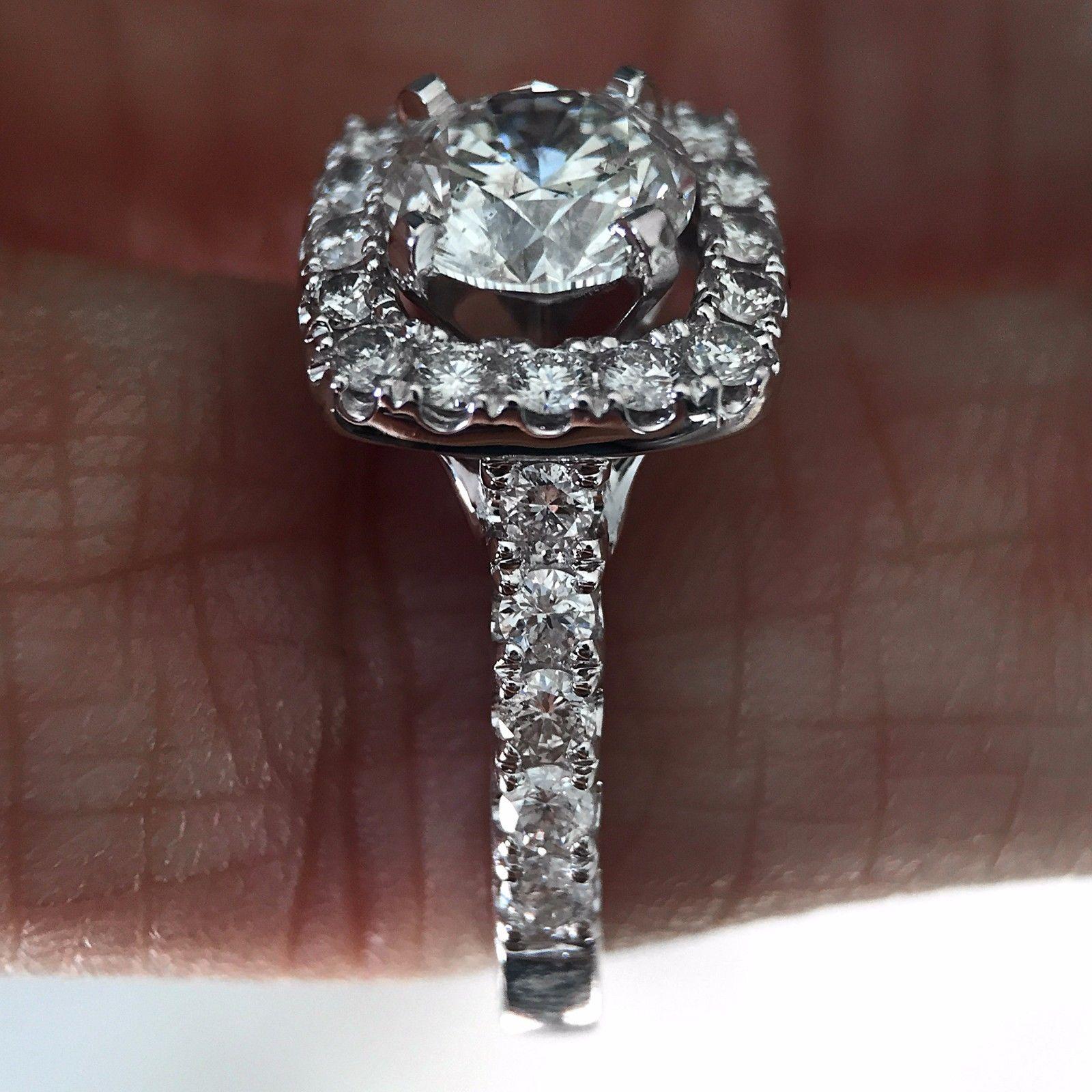 Contemporary Round Diamond Pave Halo Engagement Ring White Gold, 1.35 Carat TW For Sale