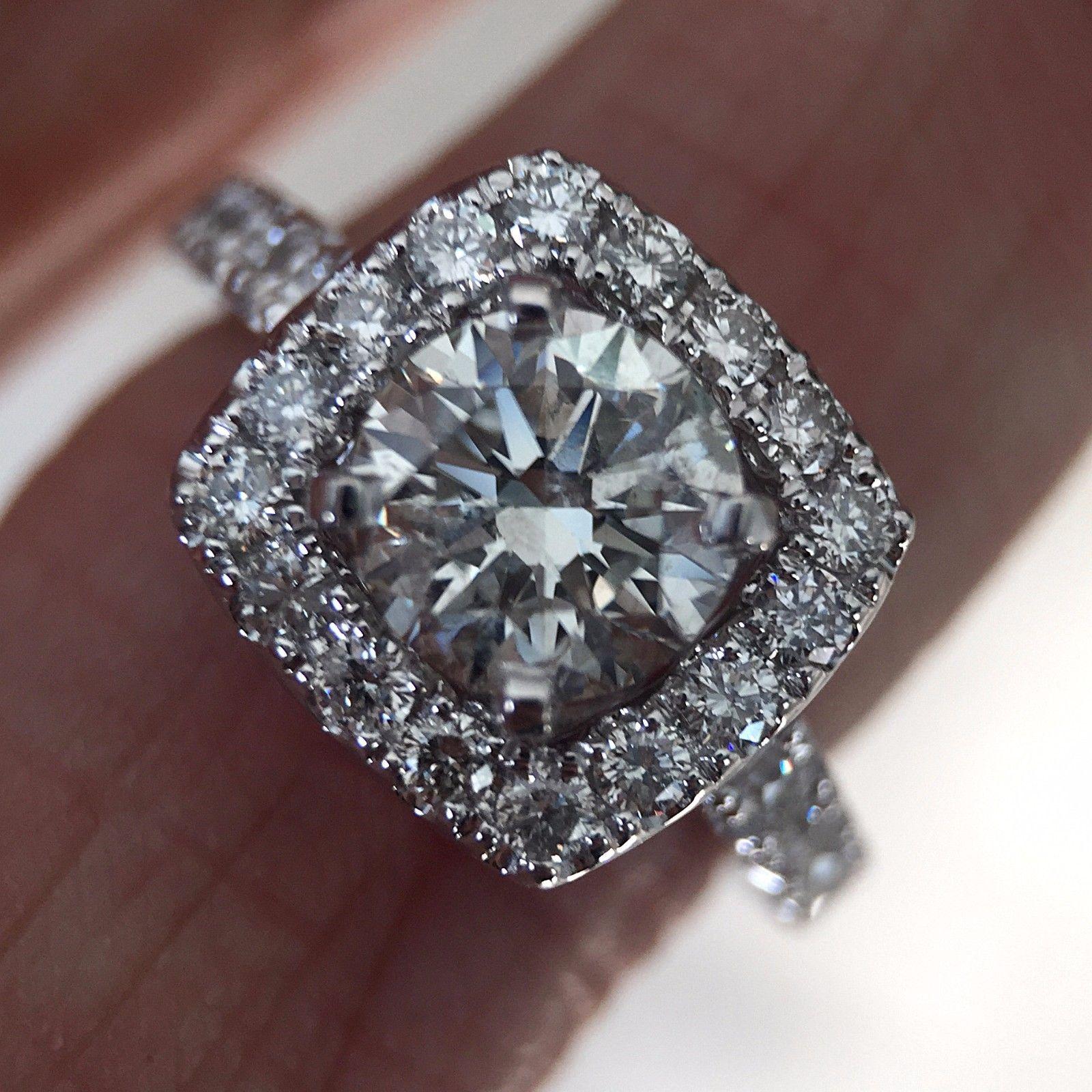 Round Cut Round Diamond Pave Halo Engagement Ring White Gold, 1.35 Carat TW For Sale