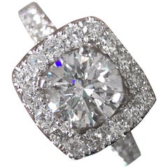 Round Diamond Pave Halo Engagement Ring White Gold, 1.35 Carat TW