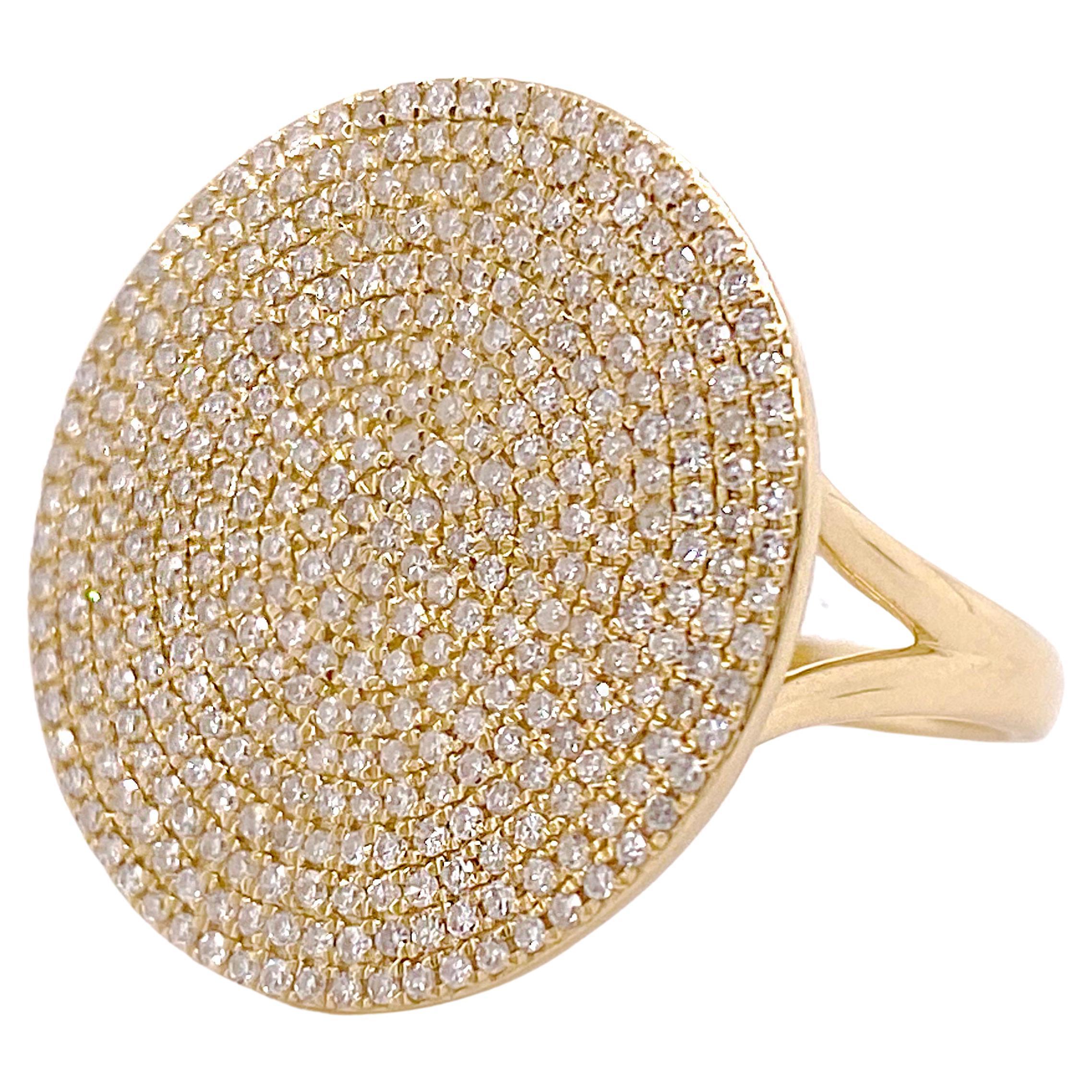 For Sale:  Round Diamond Pave "Mandala"  Ring Set in 14K Yellow Gold