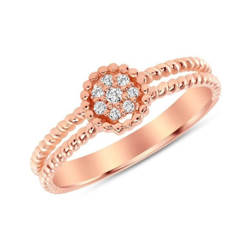 For Sale:  Round Diamond Pave Set 14K Gold Cluster Beaded Ring 3