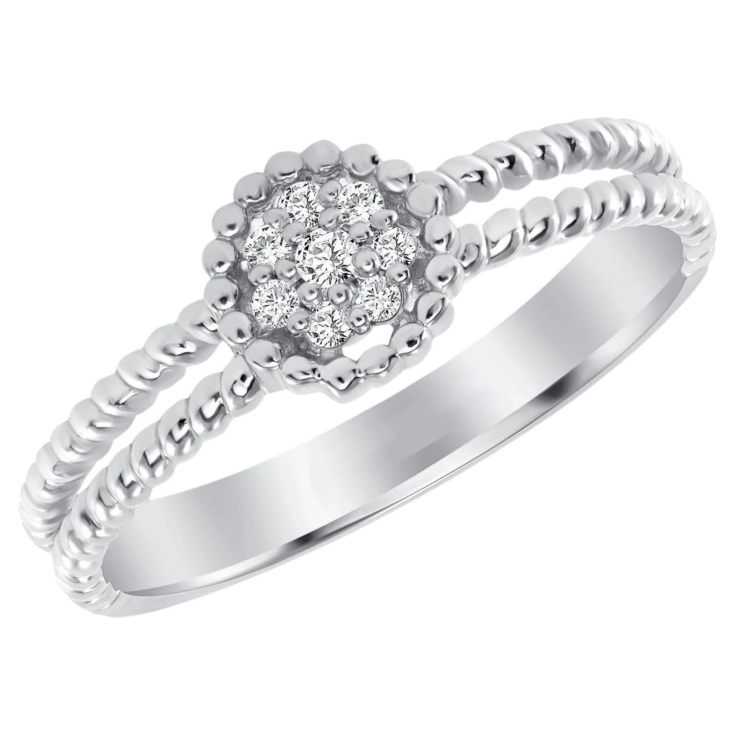 For Sale:  Round Diamond Pave Set Cluster Beaded Ring 2