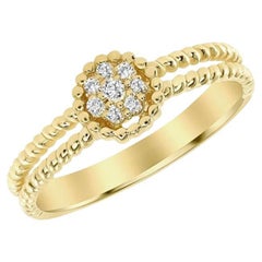 Round Diamond Pave Set 14K Gold Cluster Beaded Ring