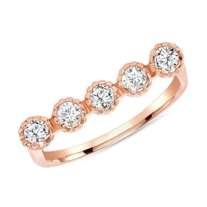For Sale:  Round Diamond Pave Set 14K Gold Five Stone Beaded Ring 3