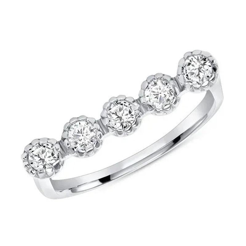 For Sale:  Round Diamond Pave Set 14K Gold Five Stone Beaded Ring 4