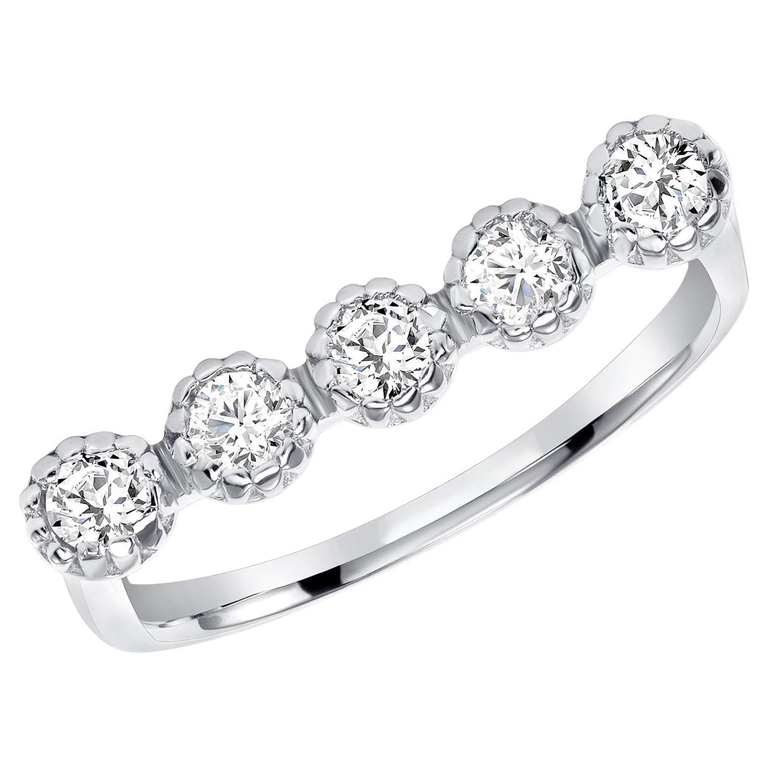 For Sale:  Round Diamond Pave Set Five Stone Beaded Ring 2