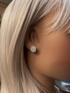 Round Diamond Pave Stud Earrings 2.06 carat total weight in 14k White Gold