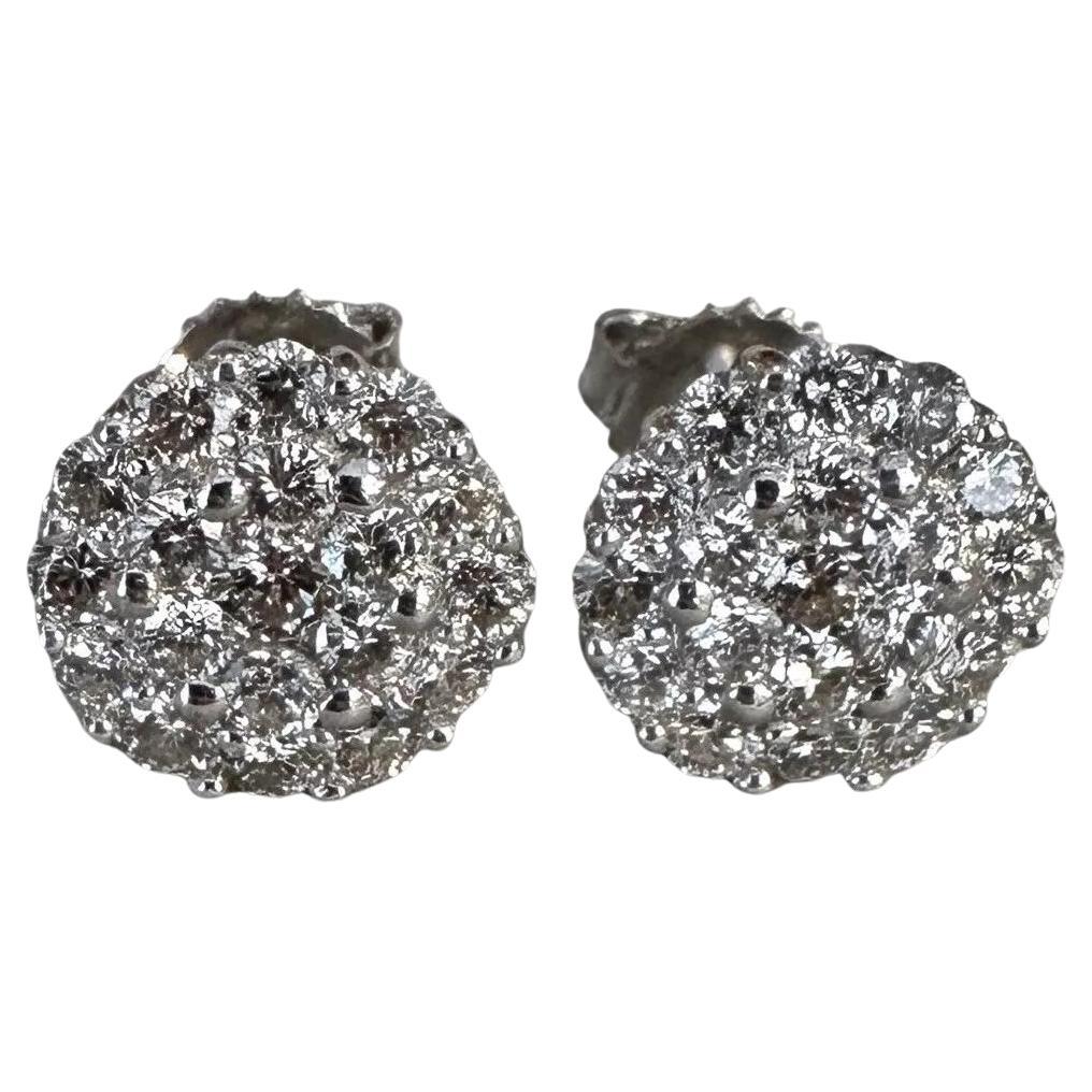 Round Diamond Pave Stud Earrings 2.06 carat total weight in 14k White Gold