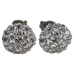 Round Diamond Pave Stud Earrings 2.06 carat total weight in 14k White Gold