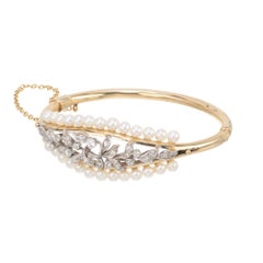 Runder Diamant Perle Weißes Gelbgold Art Deco Armspange