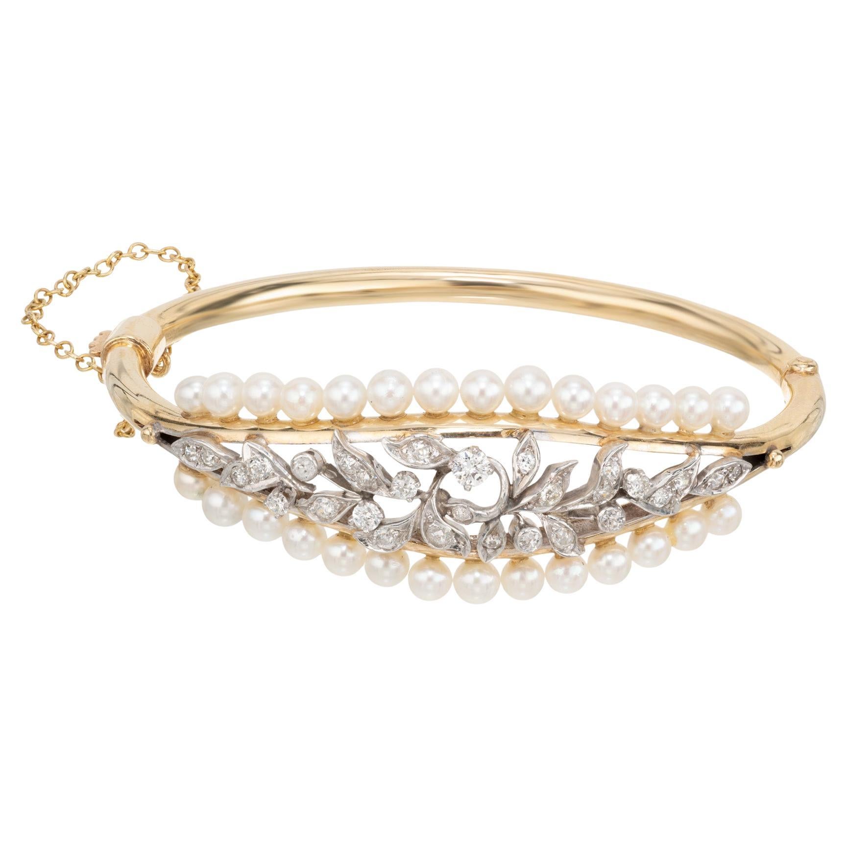 Art Deco .50 Carat Diamond Pearl Two Tone Gold Bracelet