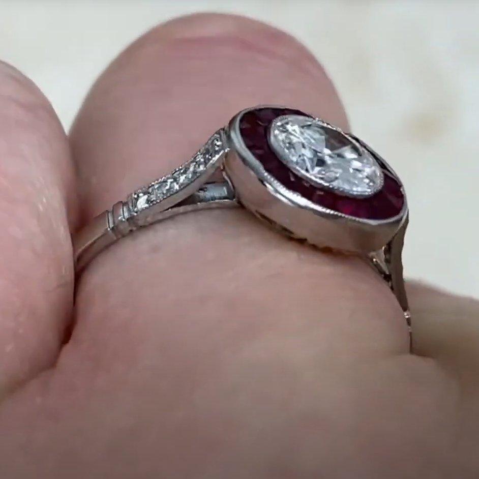 Art Deco Round Diamond Platinum Engagement Ring (Approx 0.70-Carats) Diamond Halo For Sale