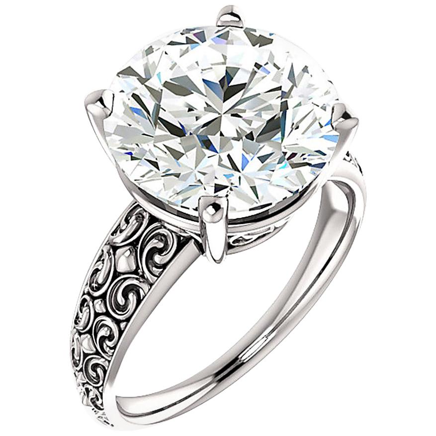 Round Diamond Platinum Engagement Ring Vintage Style 6.16 Carat GIA