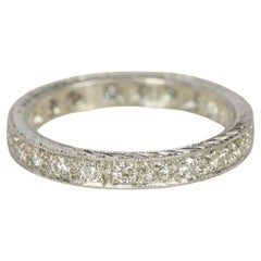 Round Diamond Platinum Engraved Milgrain Eternity Wedding Band