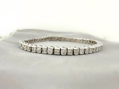 Round Diamond & Princess Cut Diamond Bezel Set Tennis Bracelet 14kt White Gold