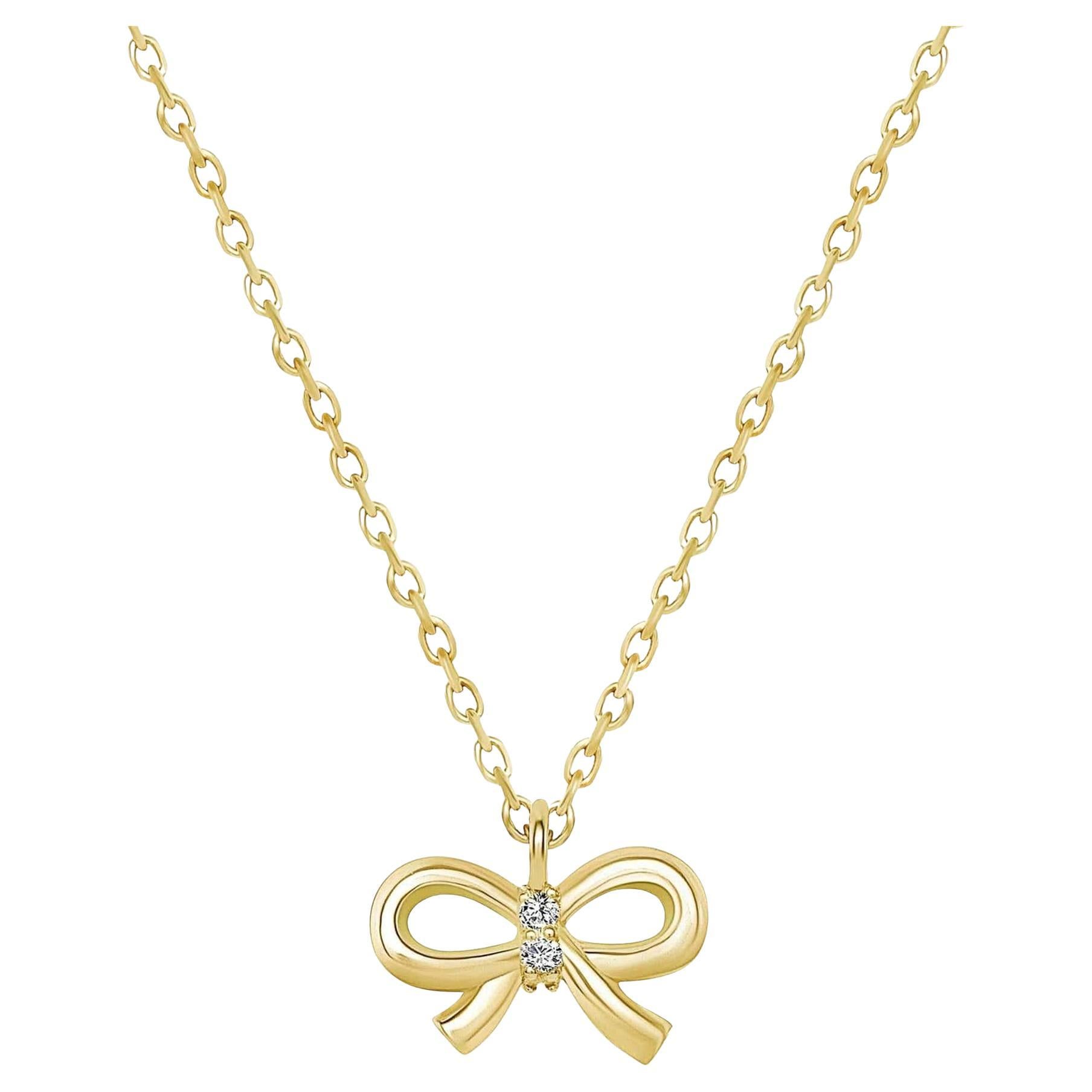 Collier pendentif en or 14 carats avec ruban de diamants ronds
