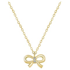 Round Diamond Ribbon 14K Gold Pendant Necklace