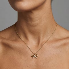 Collier pendentif en or 14K (ou 18k sur demande) avec ruban de diamants ronds