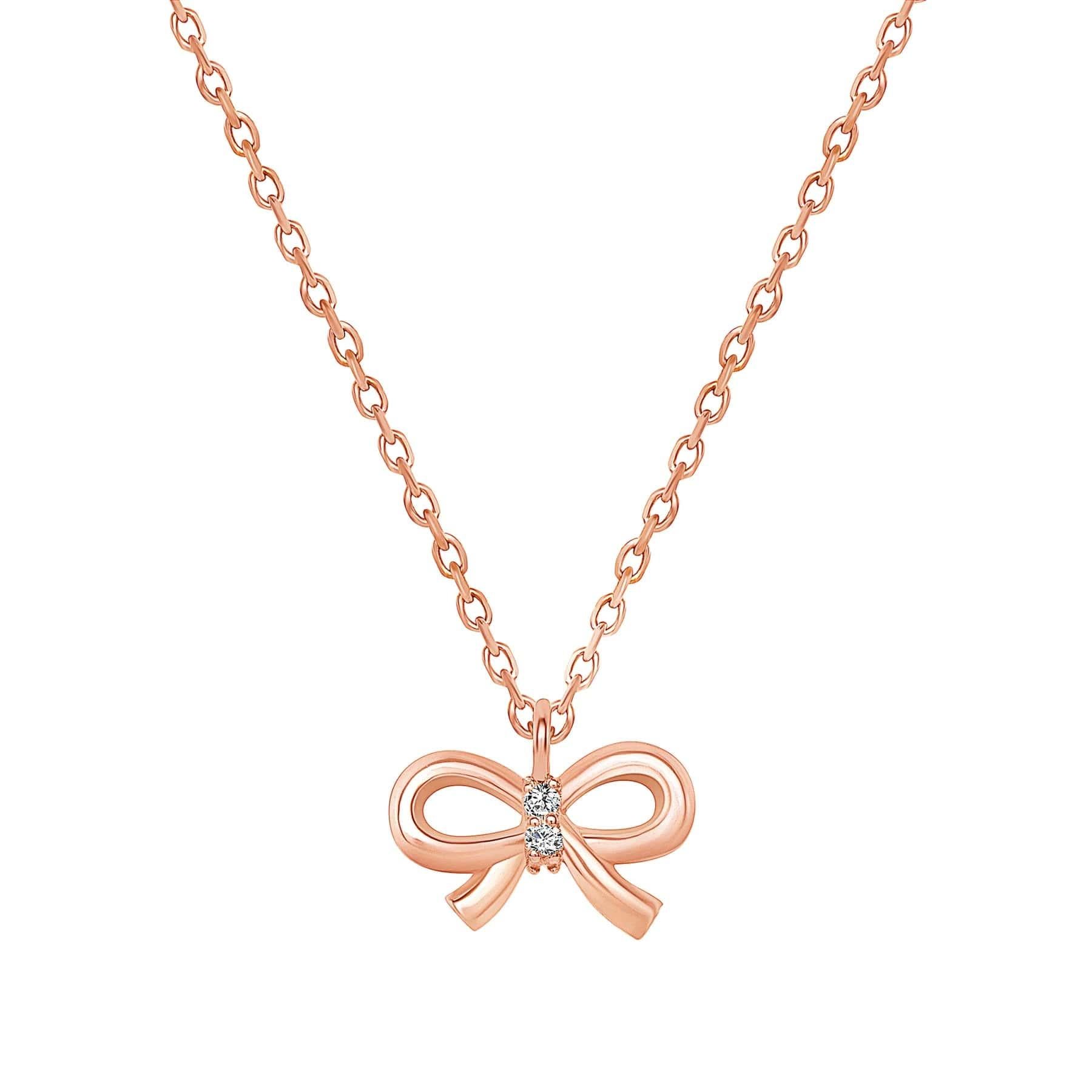 Taglio rotondo Collana con ciondolo a nastro con diamanti rotondi in oro 14K in vendita