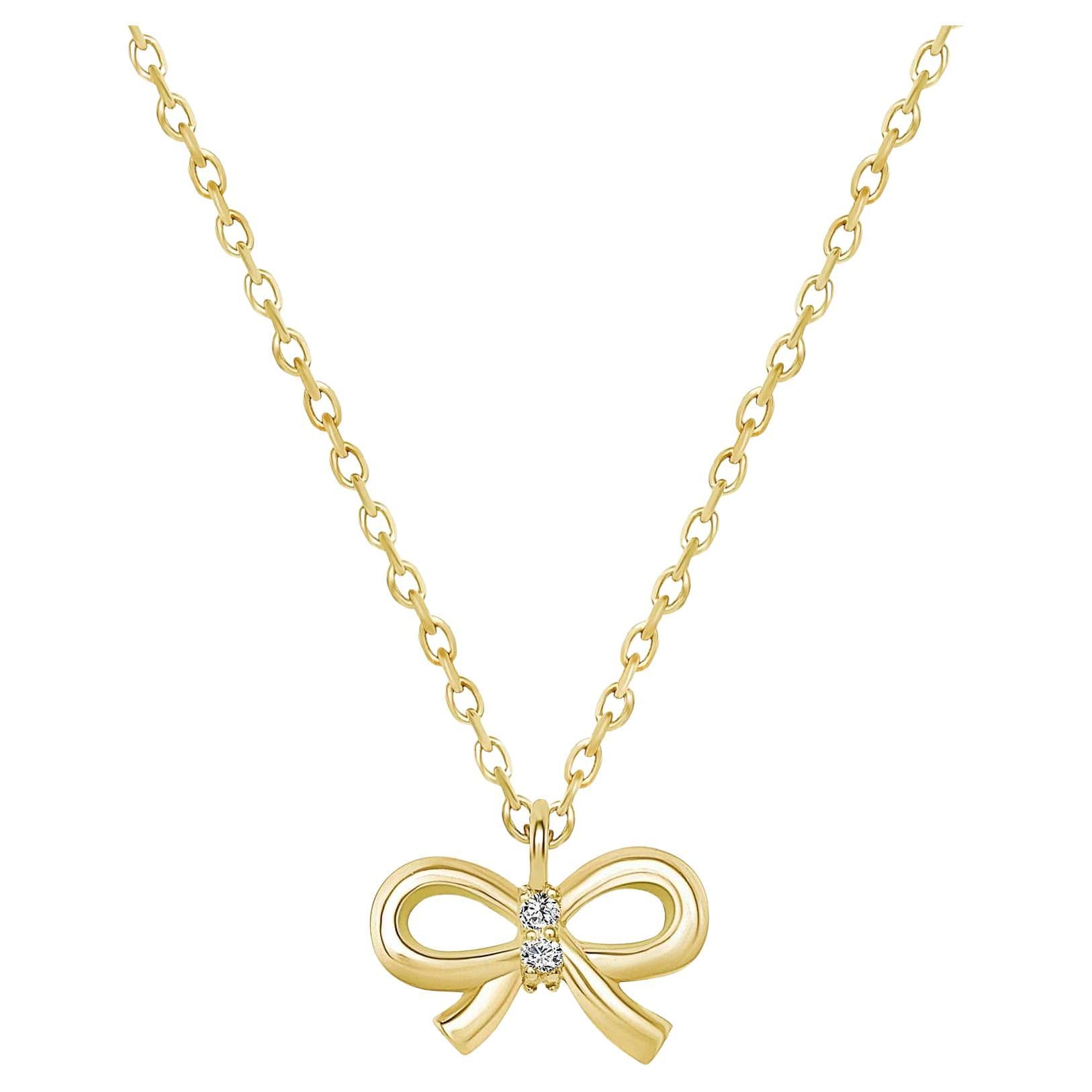Round Diamond Ribbon 14K Gold Pendant Necklace