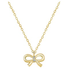 Round Diamond Ribbon 14K Gold Pendant Necklace