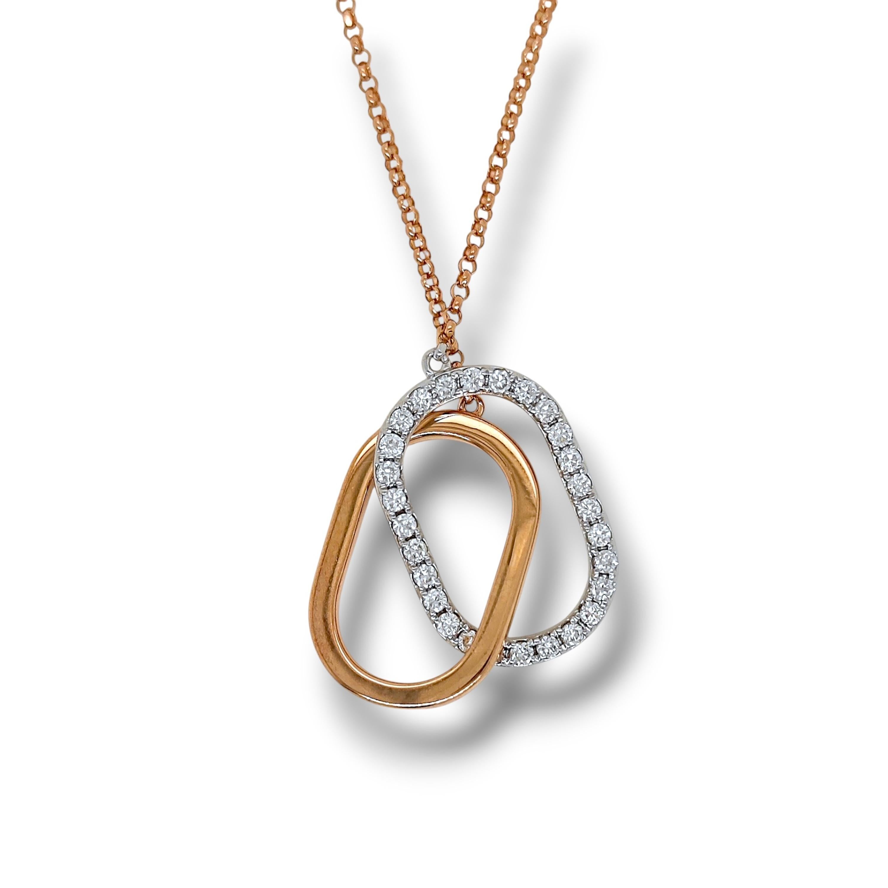 Taglio rotondo Collana con diamanti rotondi in oro rosa e bianco in vendita
