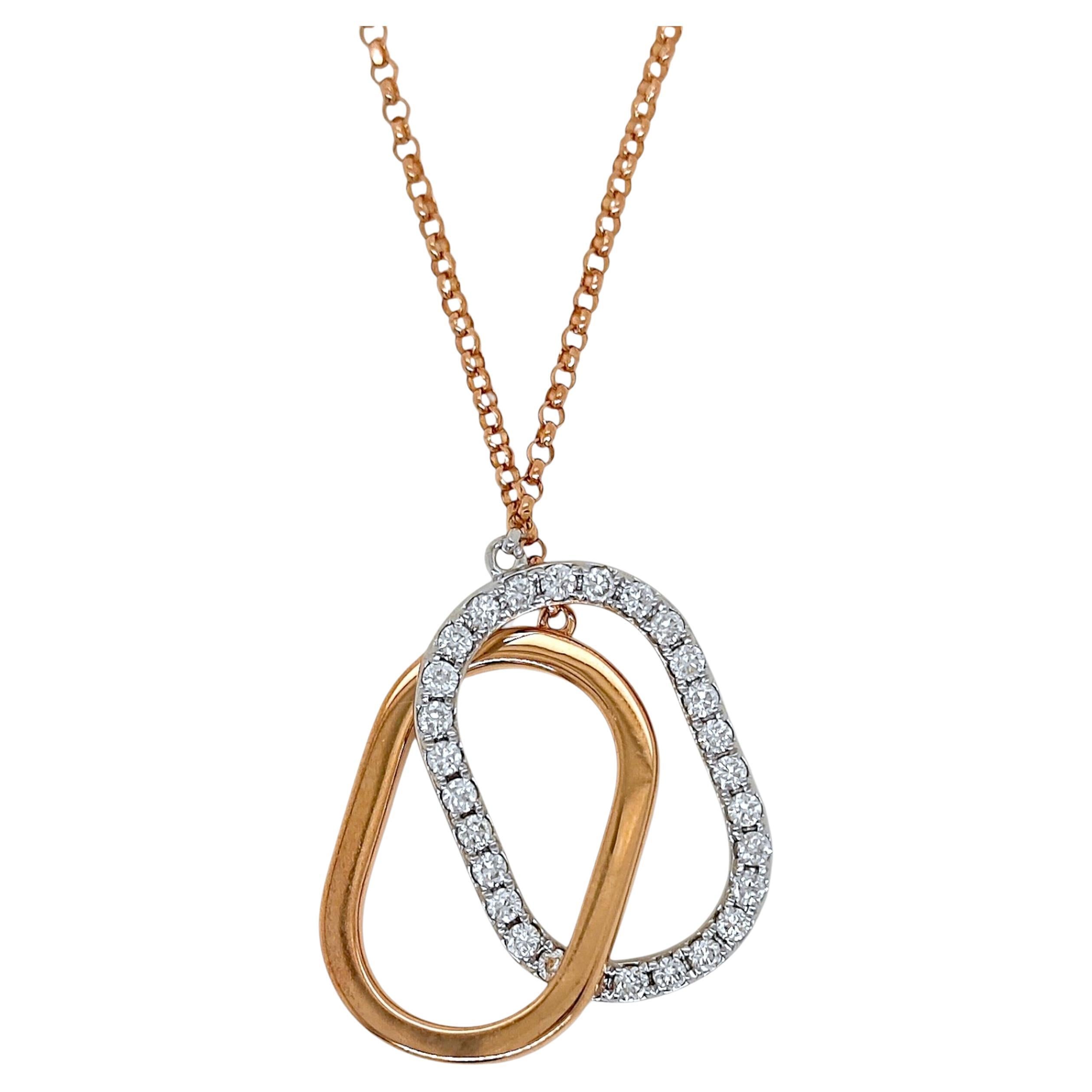 Collana con diamanti rotondi in oro rosa e bianco in vendita