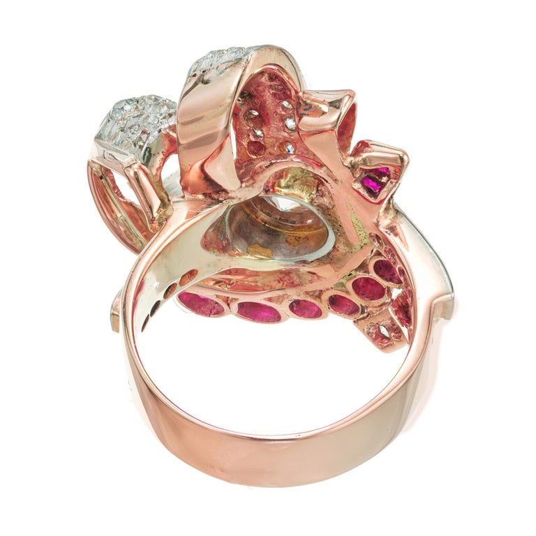 Round Diamond Ruby Gold Platinum Swirl Ring at 1stDibs