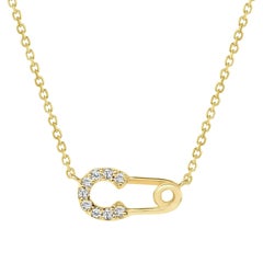 Round Diamond Safety Pin 14K (or 18k upon request) Gold Pendant Necklace
