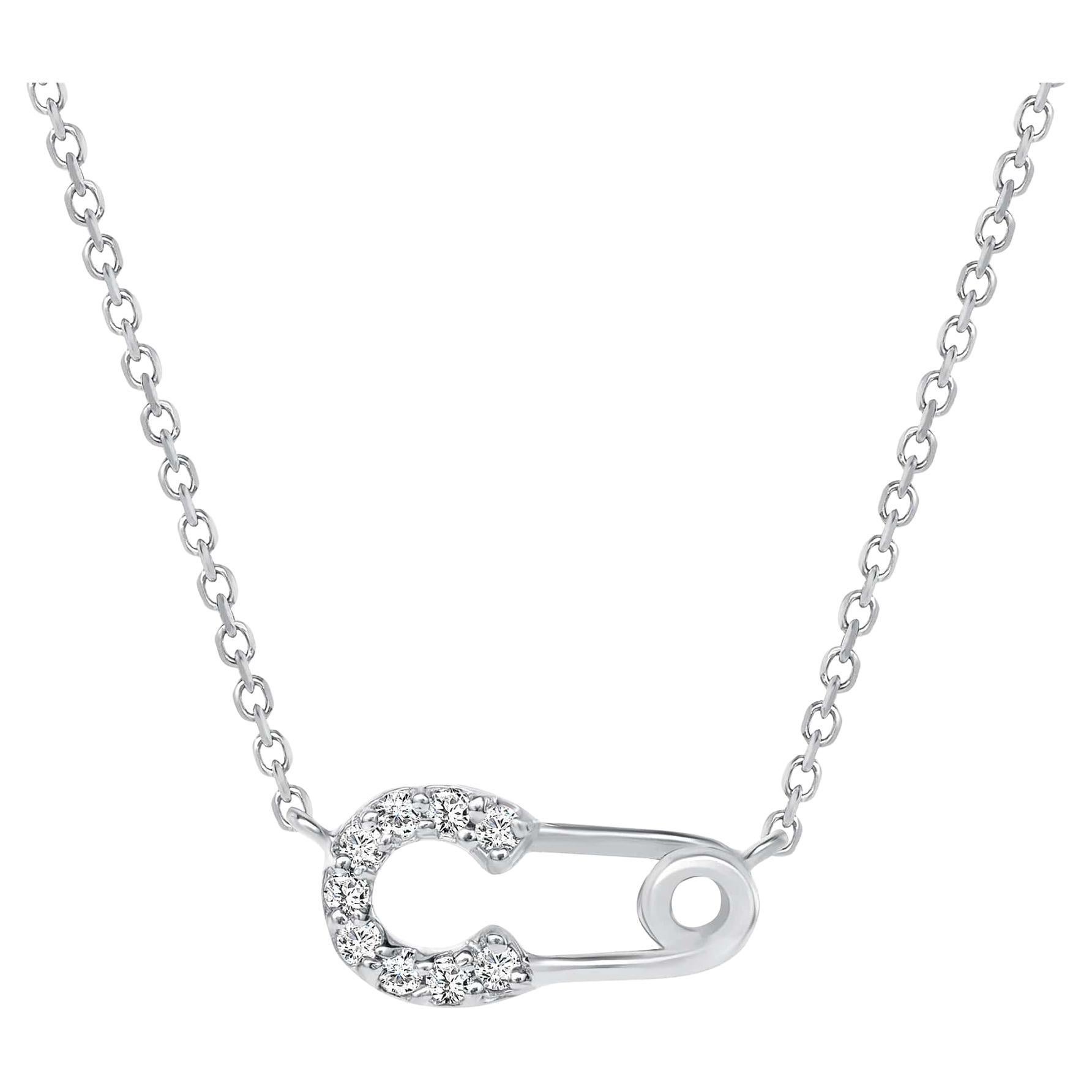 Eine schöne Diamant-Sicherheitsnadel-Anhänger-Halskette mit kleinen natürlichen Diamanten im Rundschliff in Pave-Fassung. Ein durchdachtes Geschenk für Jahrestag, Geburtstag, Abschluss, Valentinstag und Feiertage für jemanden, den Sie