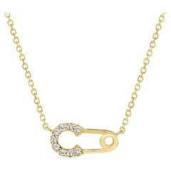 Round Diamond Safety Pin 14K Gold Pendant Necklace